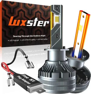 LUXSTER Punisher 40,000LM H1 LED Bulbs, H1 Plug Adapters Included, Ultra-Bright TalonLED Chips, Plug-N-Play, 6000K Pure White Foglight, IP68 Waterproof, Pack of 2