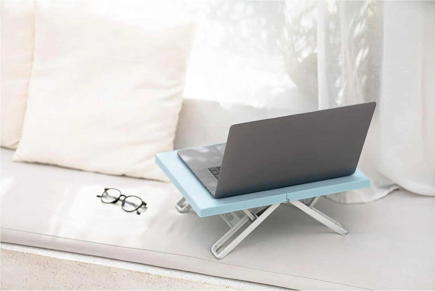 Maarch Small Beach Table for Sand Foldable, Plastic Folding Beach Tray Table, Portable Mini Low Picnic Camping Table, Light Blue