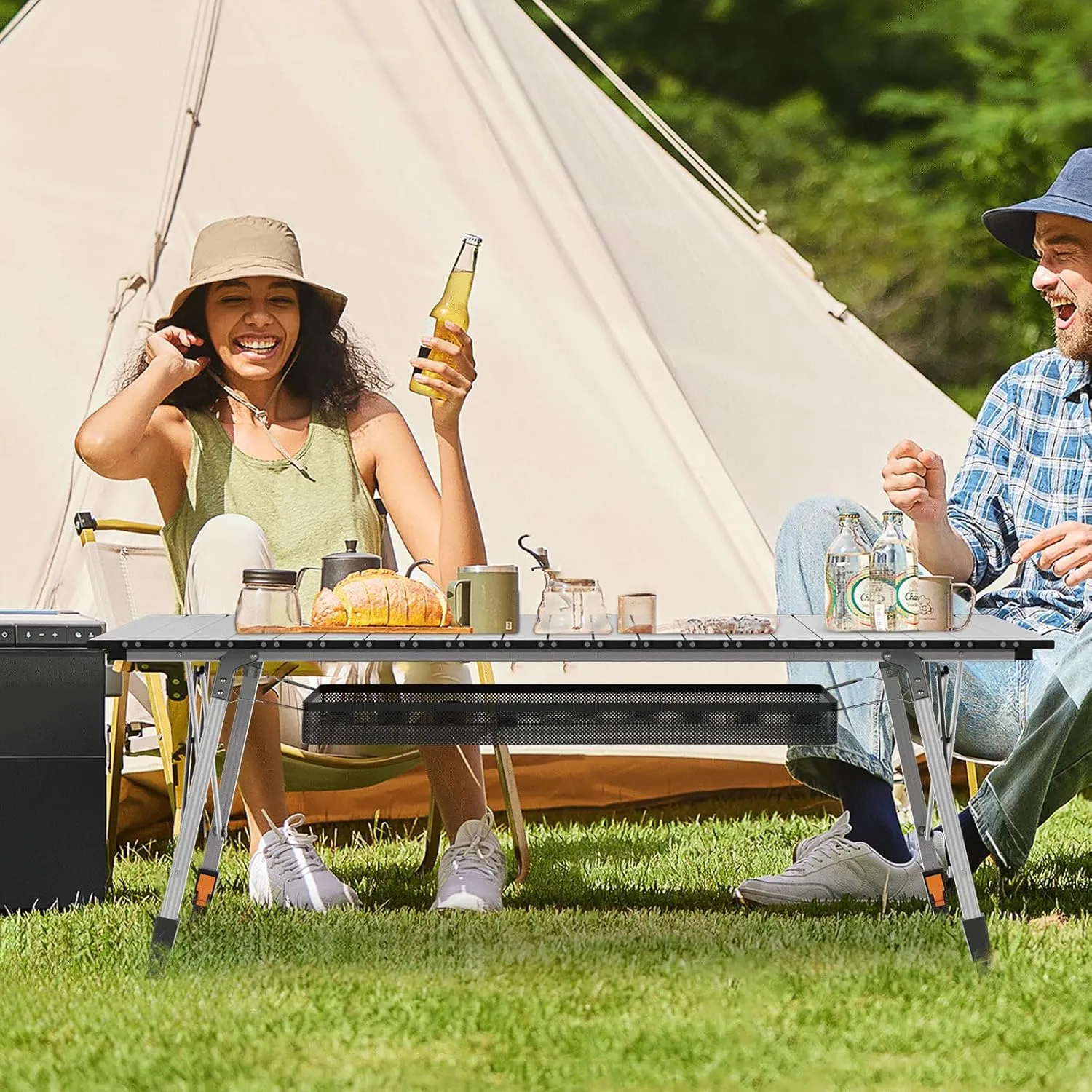 MADOG Folding Camping Table, 47'' Portable Aluminum Roll Up Table with Carry Bag, Camp Convenient for Picnics, Camping, Silver