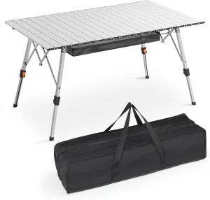 MADOG Folding Camping Table, 47'' Portable Aluminum Roll Up Table with Carry Bag, Camp Convenient for Picnics, Camping, Silver