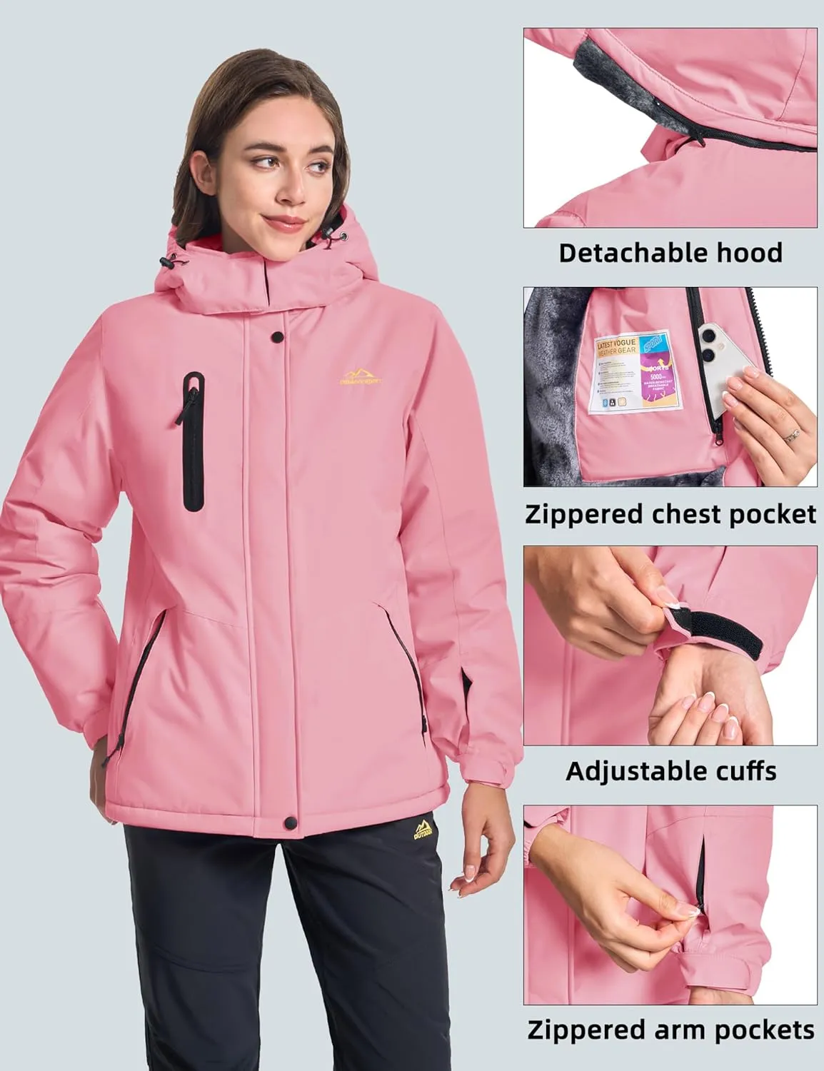 MAGCOMSEN Women's Winter Coats Waterproof Insulated Snow Ski Jacket Hood Fleece Lined Warm Mountain Snowboarding Windbreaker
