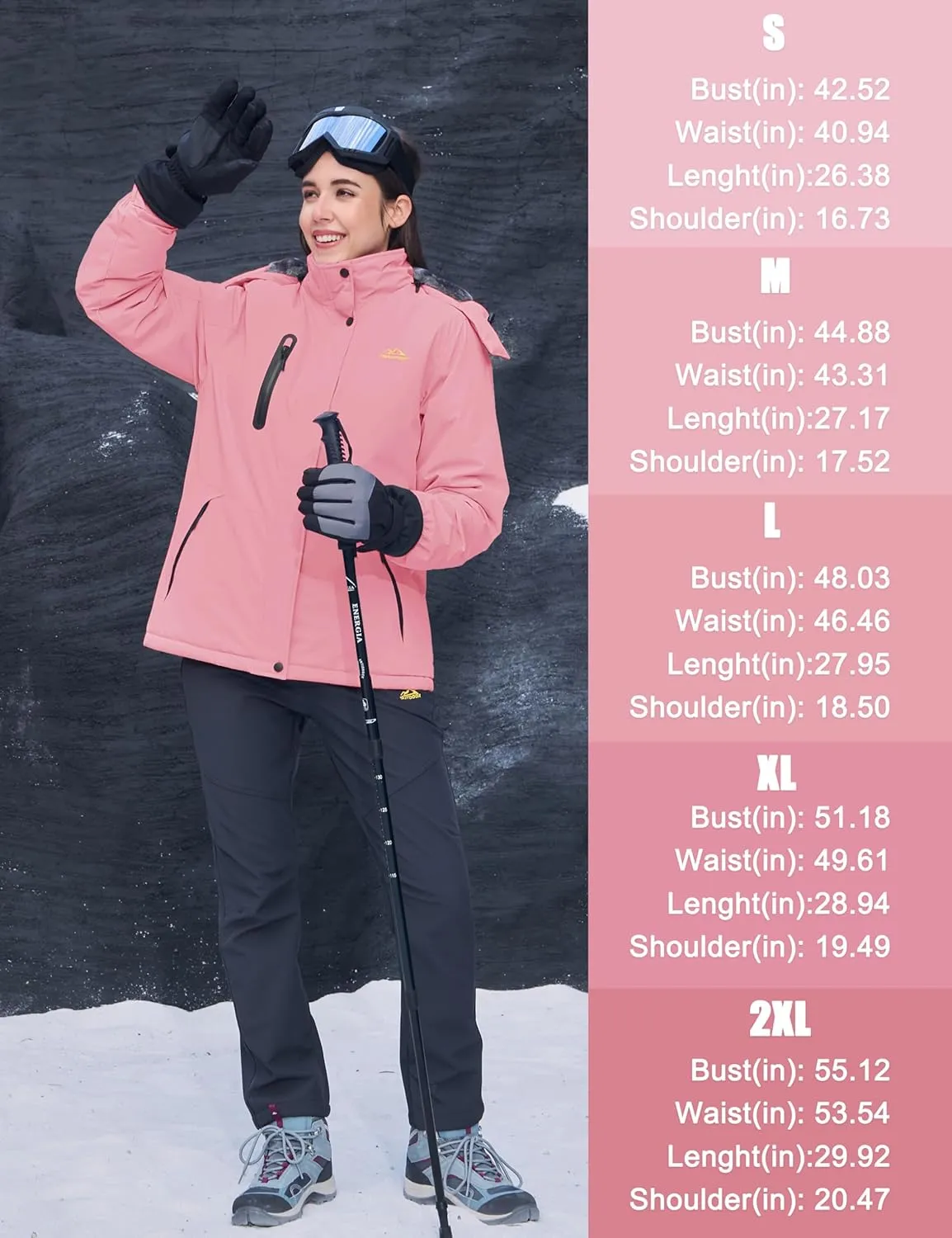 MAGCOMSEN Women's Winter Coats Waterproof Insulated Snow Ski Jacket Hood Fleece Lined Warm Mountain Snowboarding Windbreaker