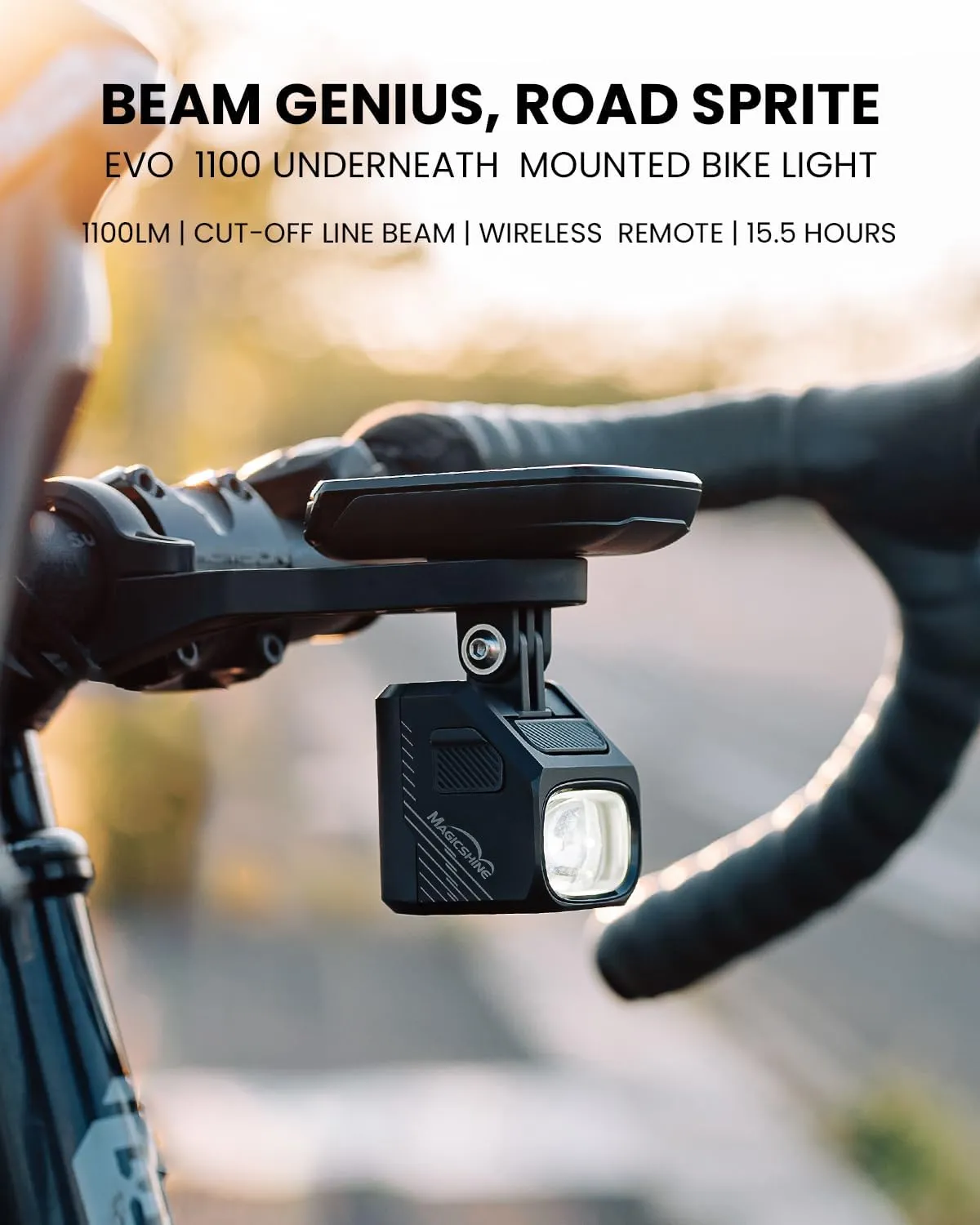 MagicShine EVO 1100 Underneath Mounted Bike Light, Cut-Off Line Beam,High-Power LED USB-C Rechargeable,Memory Function IPX6 Waterproof Bicycle Headlight
