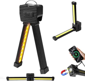 Magnetic Gym Lamp for Posing, Portable Magnet LED Flashlight with Hanging Hook, 7th Gear Dimming & 180 Degree Folding, Handheld USB Rechargeable Power Bank Camping Light (1 PCS)