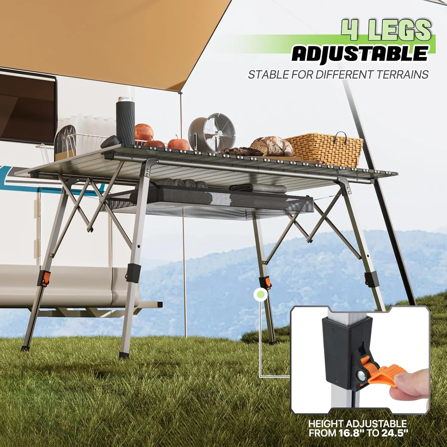 Magshion Folding Camping Table, Foldable Outdoor Camping Table with Carry Bag, Lightweight and Adjustable Height Perfect Aluminum Roll Up Table for Picnic Trips, Silver