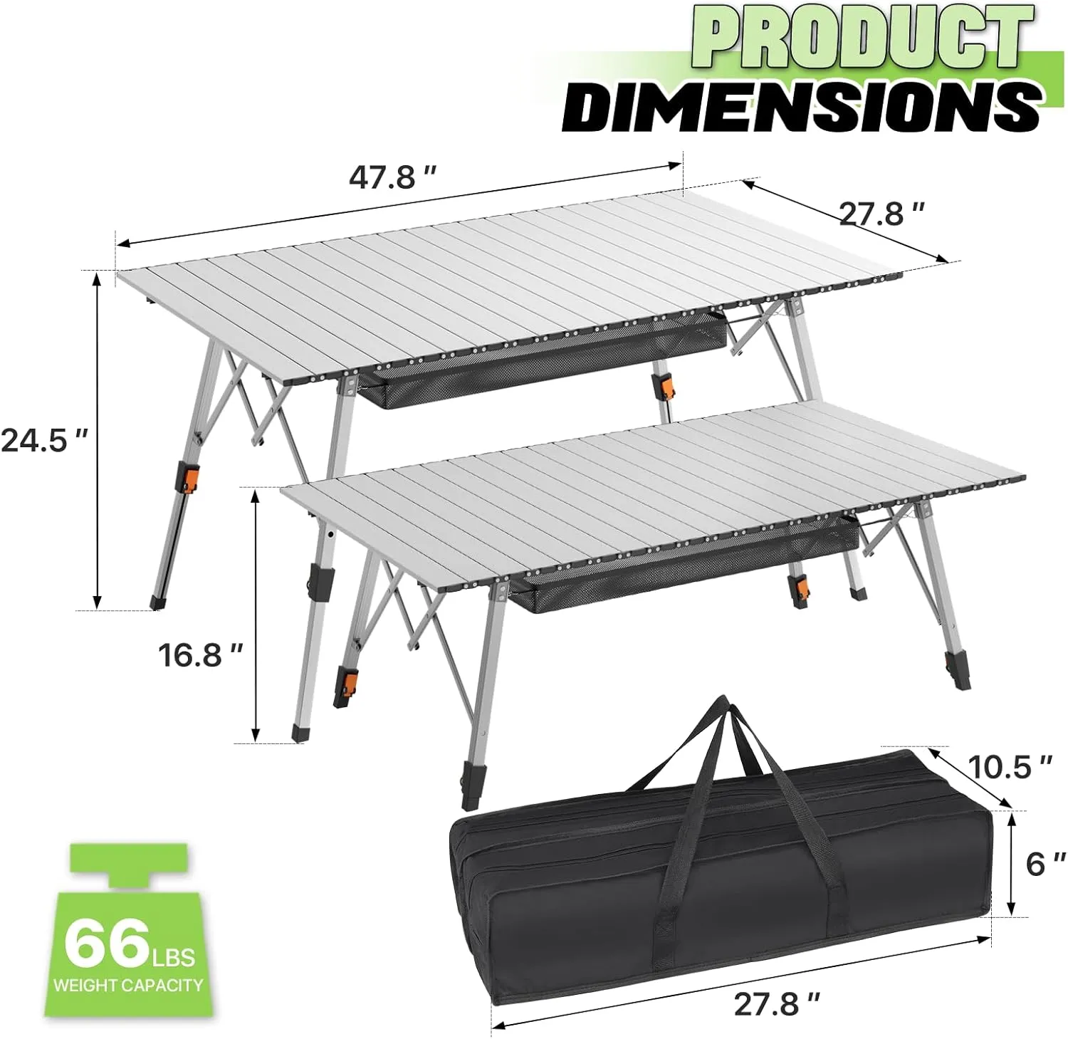 Magshion Folding Camping Table, Foldable Outdoor Camping Table with Carry Bag, Lightweight and Adjustable Height Perfect Aluminum Roll Up Table for Picnic Trips, Silver