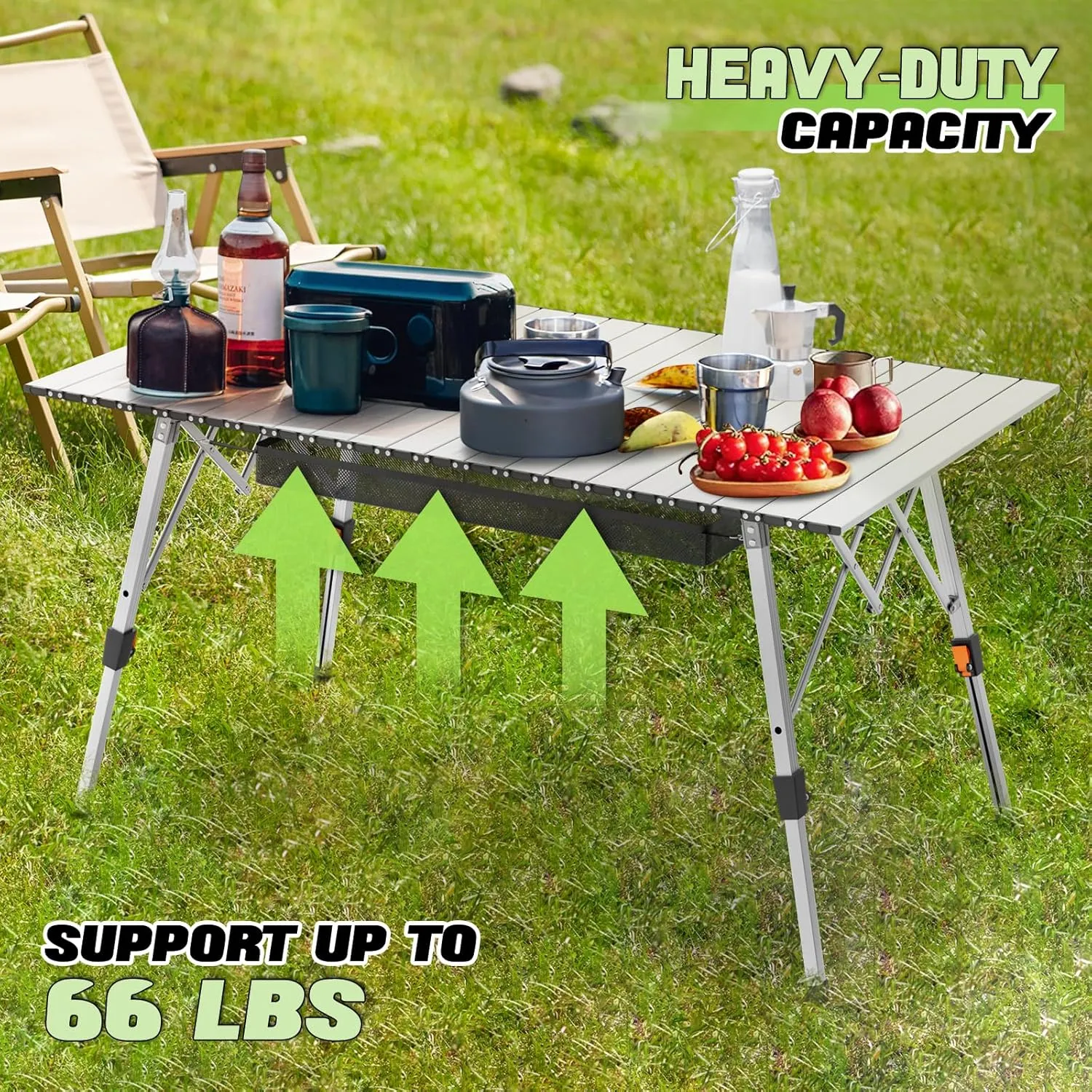 Magshion Folding Camping Table, Foldable Outdoor Camping Table with Carry Bag, Lightweight and Adjustable Height Perfect Aluminum Roll Up Table for Picnic Trips, Silver