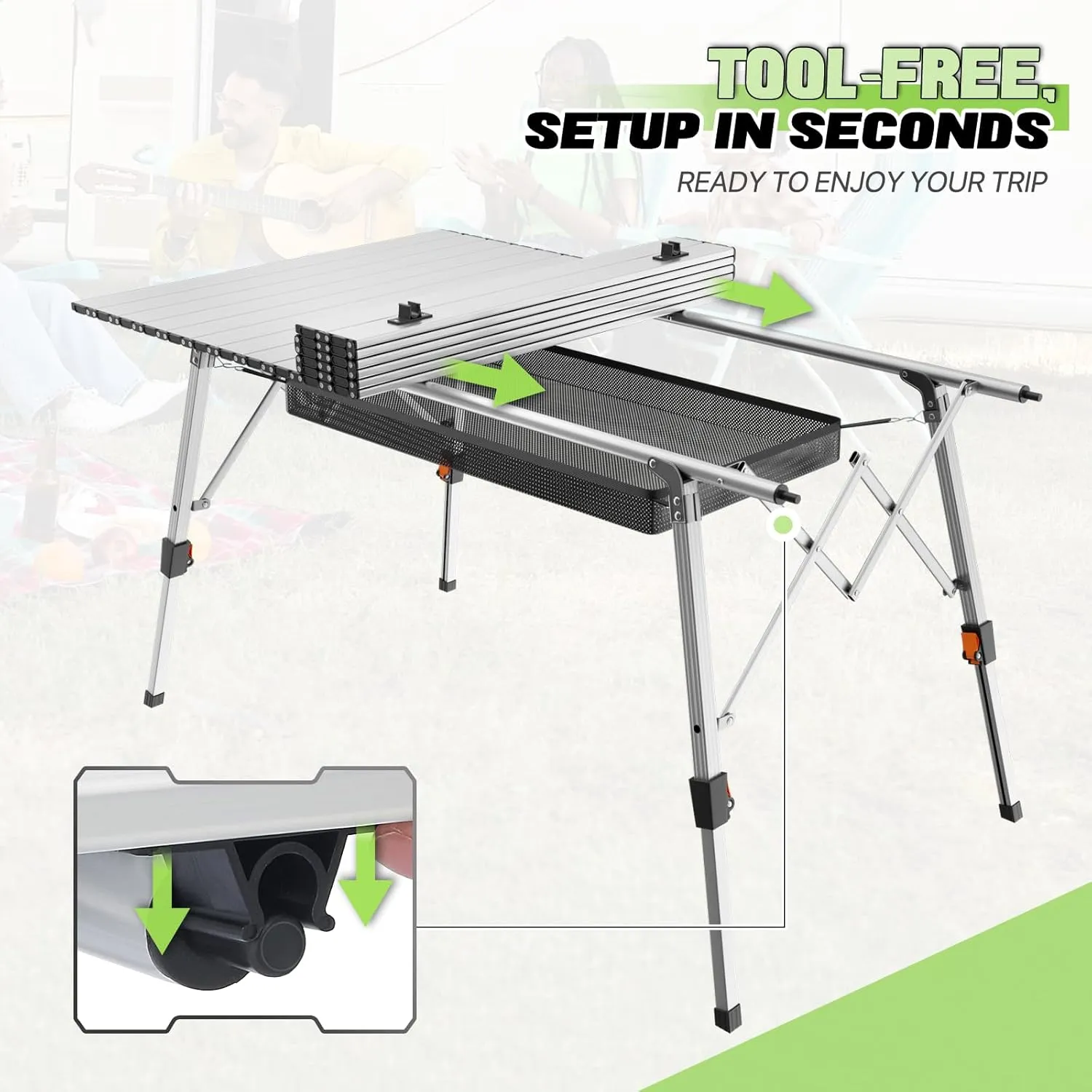Magshion Folding Camping Table, Foldable Outdoor Camping Table with Carry Bag, Lightweight and Adjustable Height Perfect Aluminum Roll Up Table for Picnic Trips, Silver