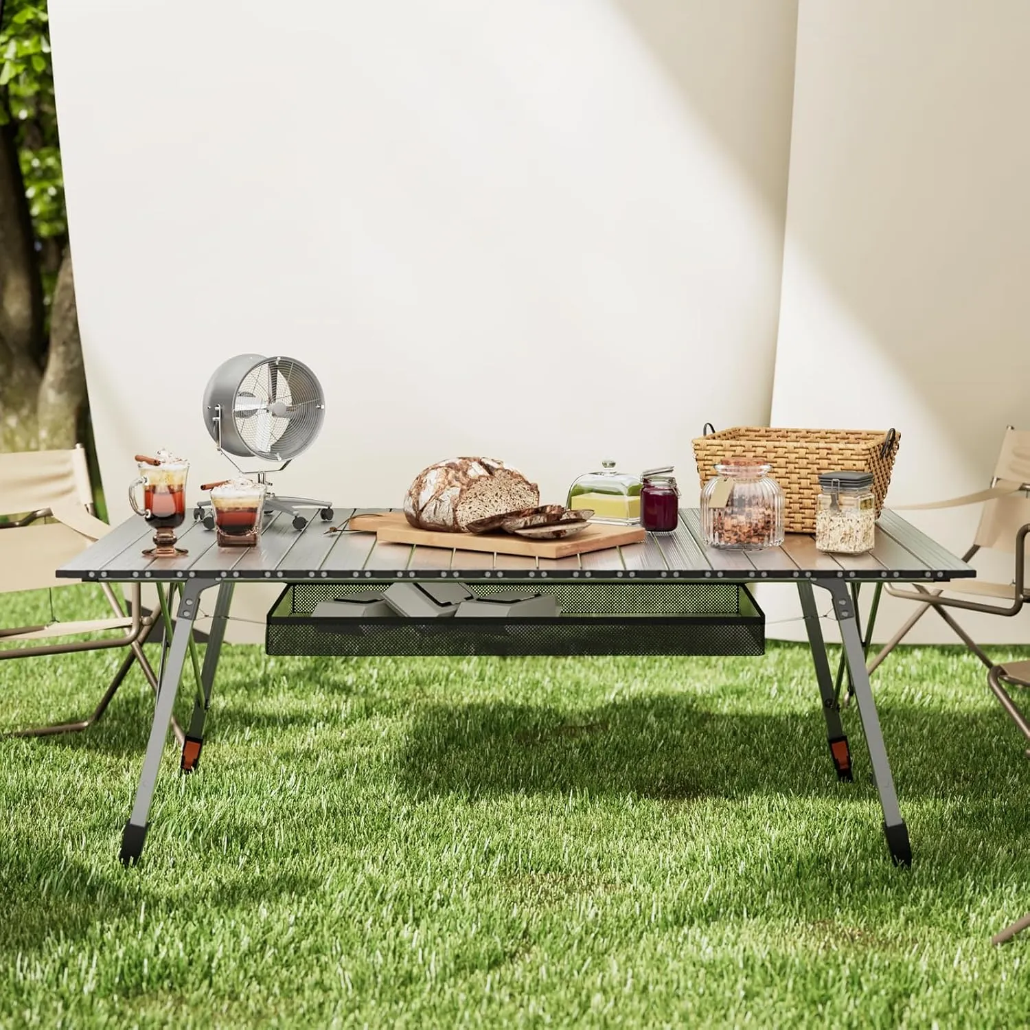 Magshion Folding Camping Table, Foldable Outdoor Camping Table with Carry Bag, Lightweight and Adjustable Height Perfect Aluminum Roll Up Table for Picnic Trips, Silver