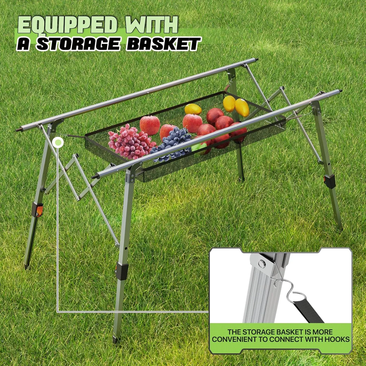 Magshion Folding Camping Table, Foldable Outdoor Camping Table with Carry Bag, Lightweight and Adjustable Height Perfect Aluminum Roll Up Table for Picnic Trips, Silver
