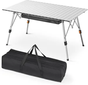 Magshion Folding Camping Table, Foldable Outdoor Camping Table with Carry Bag, Lightweight and Adjustable Height Perfect Aluminum Roll Up Table for Picnic Trips, Silver