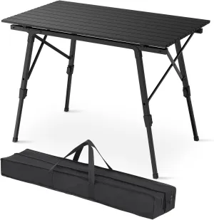 Magshion Folding Camping Table, Portable Outdoor Camping Table with Carry Bag, Adjustable Height, Aluminum Roll Up Table for Picnic and BBQ, Black
