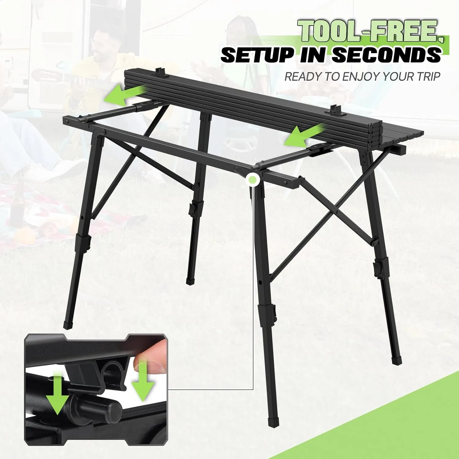 Magshion Folding Camping Table, Portable Outdoor Camping Table with Carry Bag, Adjustable Height, Aluminum Roll Up Table for Picnic and BBQ, Black