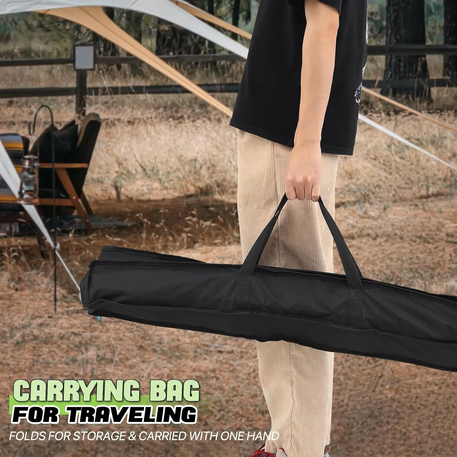 Magshion Folding Camping Table, Portable Outdoor Camping Table with Carry Bag, Adjustable Height, Aluminum Roll Up Table for Picnic and BBQ, Black