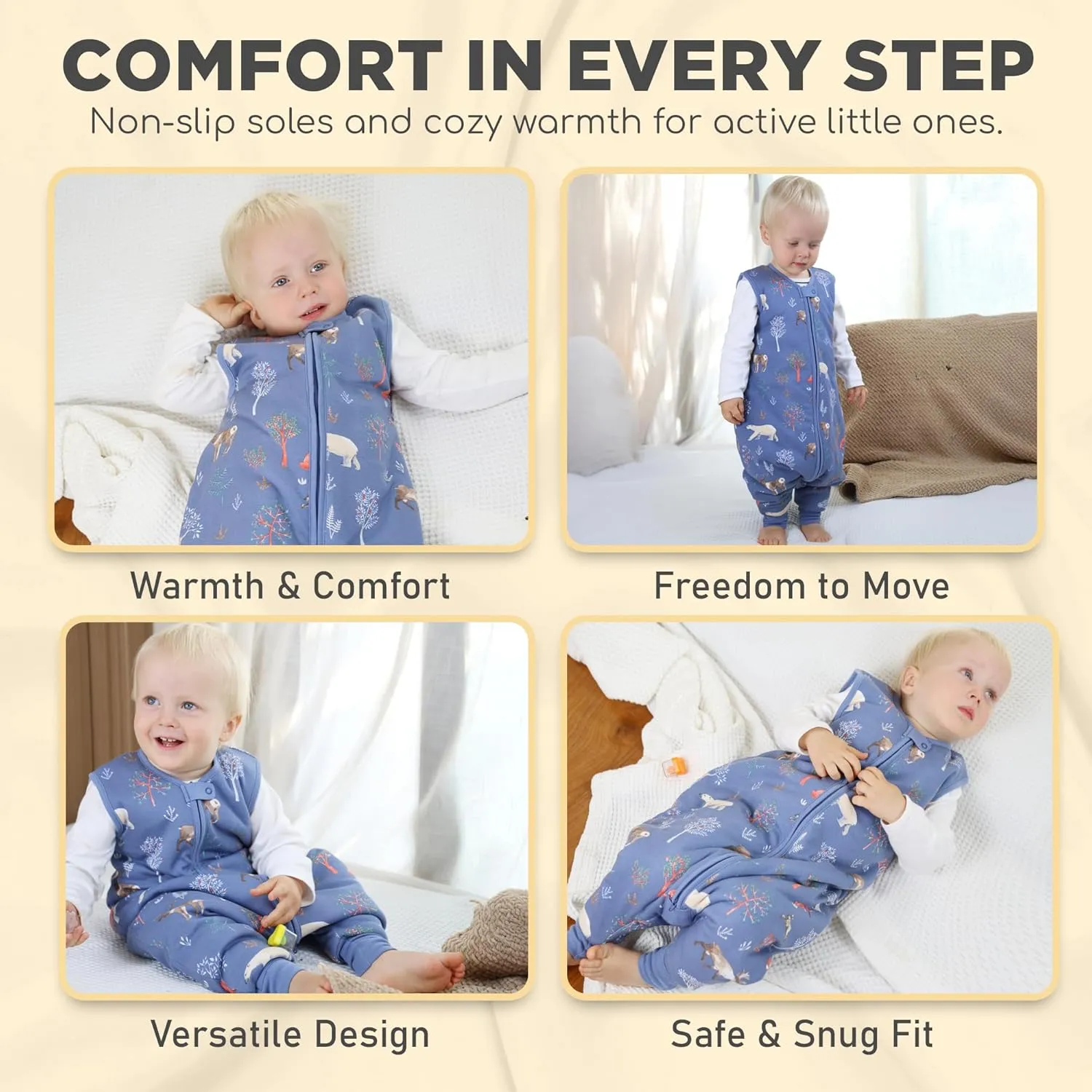 Mama Cheetah Toddler Sleep Sack with Feet 2T, 2.5 TOG Organic Cotton Baby Sleeping Bag with Legs, Baby Wearable Blankets for Walkers w/ 2-Way Zipper, Baby Sleep Sack for Girls Boys, Medium
