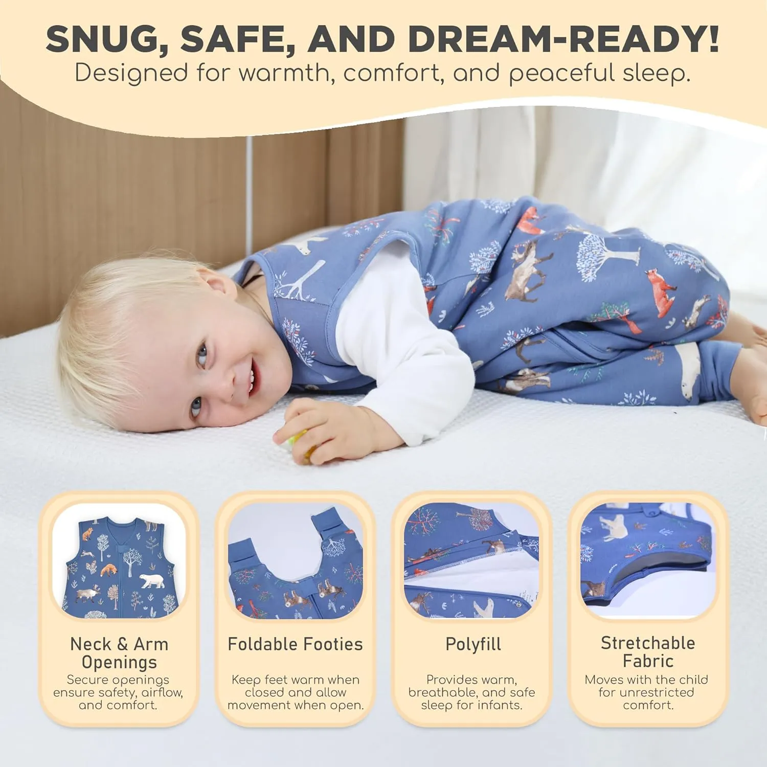 Mama Cheetah Toddler Sleep Sack with Feet 2T, 2.5 TOG Organic Cotton Baby Sleeping Bag with Legs, Baby Wearable Blankets for Walkers w/ 2-Way Zipper, Baby Sleep Sack for Girls Boys, Medium