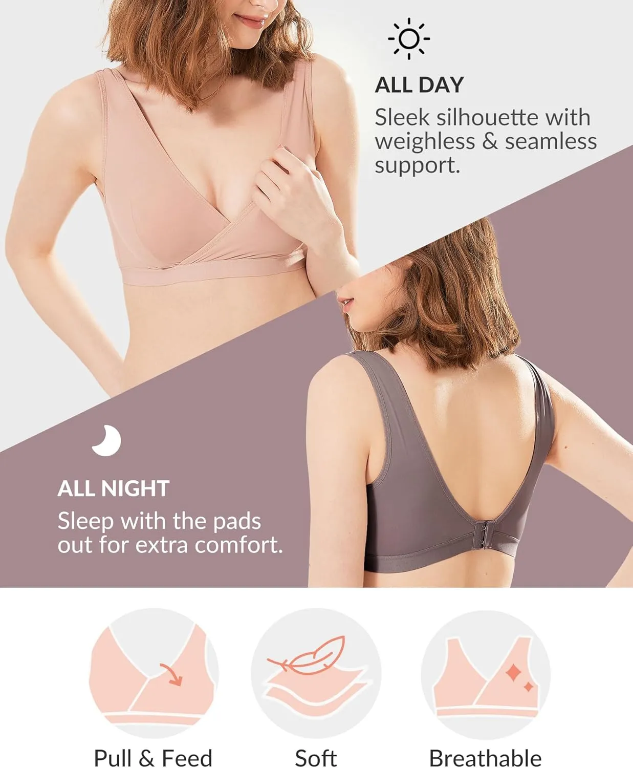 Mamaway Breezy Crossover Nursing Maternity Breathable Bra, Odorless, Soft, Lightweight for Sleeping, Pregnancy, Breastfeeding