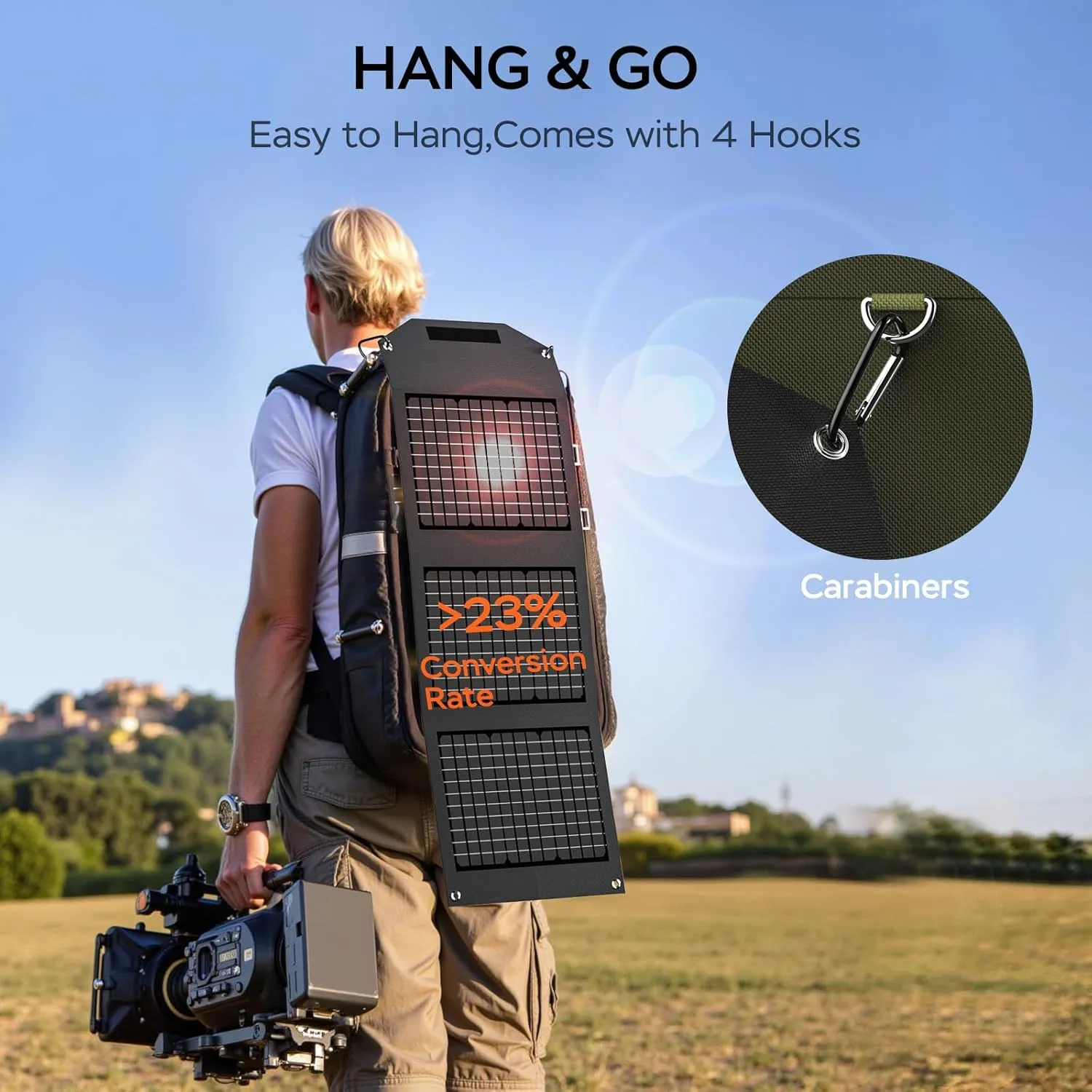 MARBERO Foldable Portable Solar Panel 30W Solar Panel Charger for Power Station >23% High Efficiency USB & DC Port Compatible with Cell Phone Ipad Laptop IP65 Waterproof for Camping Outdoor Cloudy