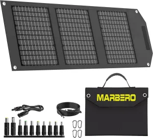 MARBERO Foldable Portable Solar Panel 30W Solar Panel Charger for Power Station >23% High Efficiency USB & DC Port Compatible with Cell Phone Ipad Laptop IP65 Waterproof for Camping Outdoor Cloudy