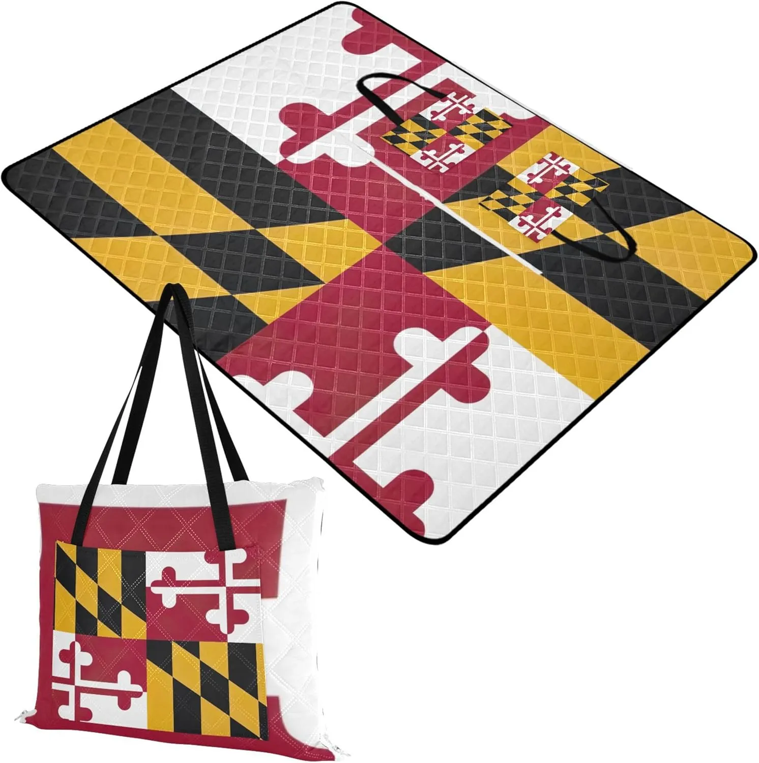 Maryland Flag Sand Free Beach Blanket Waterproof Floral Camp Blanket for Grass Foldable Mat Picnic Blanket 80" x 60"