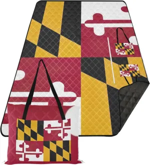 Maryland Flag Sand Free Beach Blanket Waterproof Floral Camp Blanket for Grass Foldable Mat Picnic Blanket 80" x 60"