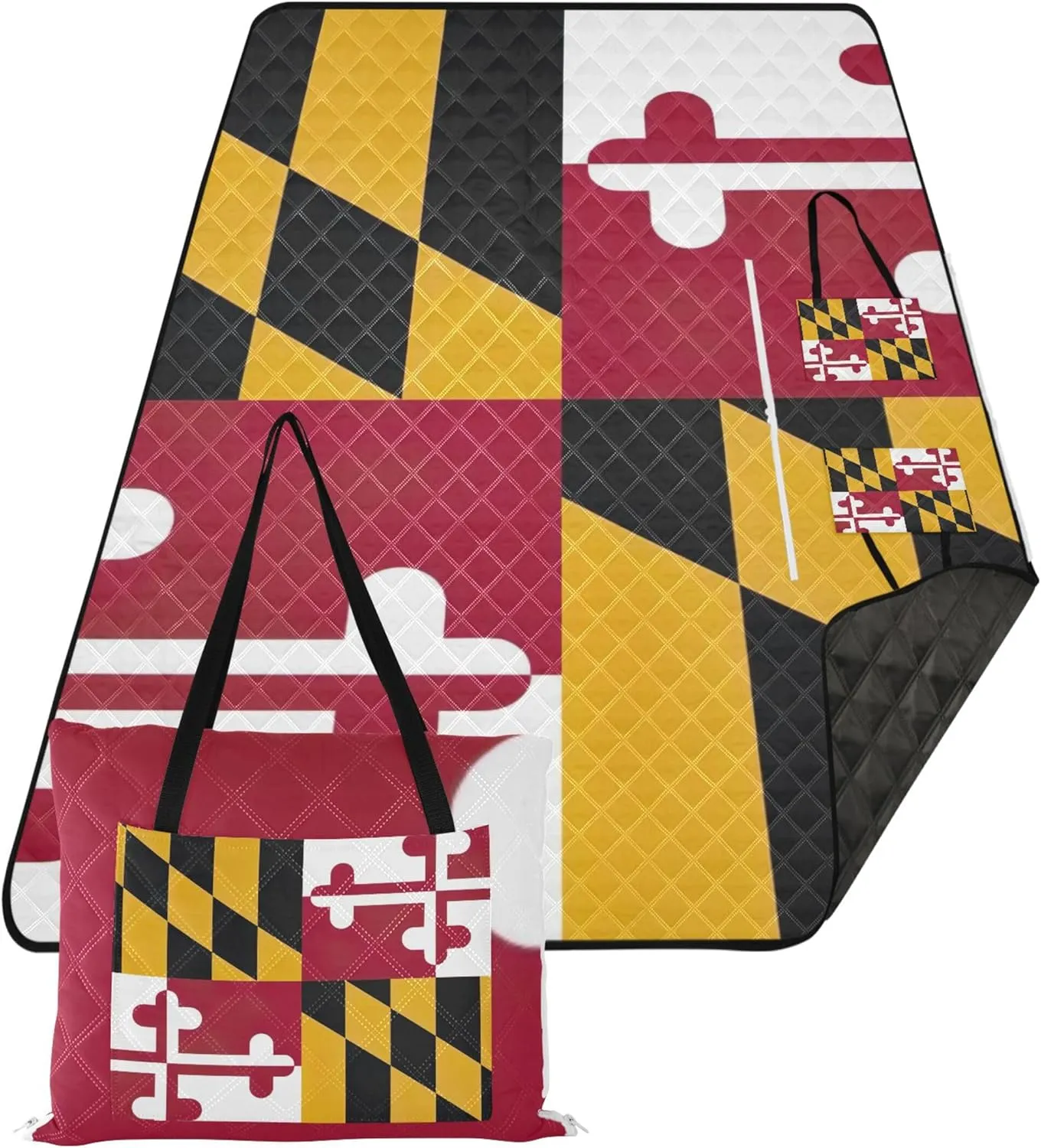 Maryland Flag Sand Free Beach Blanket Waterproof Floral Camp Blanket for Grass Foldable Mat Picnic Blanket 80" x 60"