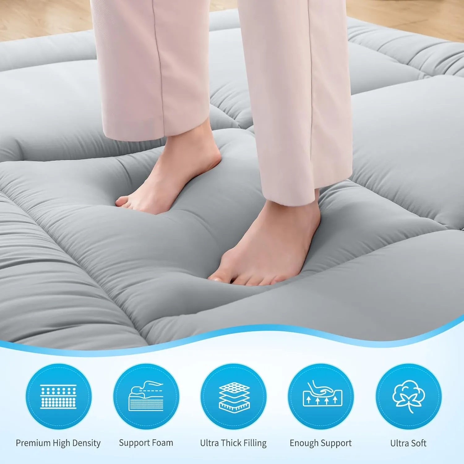 MASVIS Japanese Futon Mattress,Floor Mattress Thicken Sleeping Mattress Foldable & Portable Roll up Camping Mattress,Grey,Queen