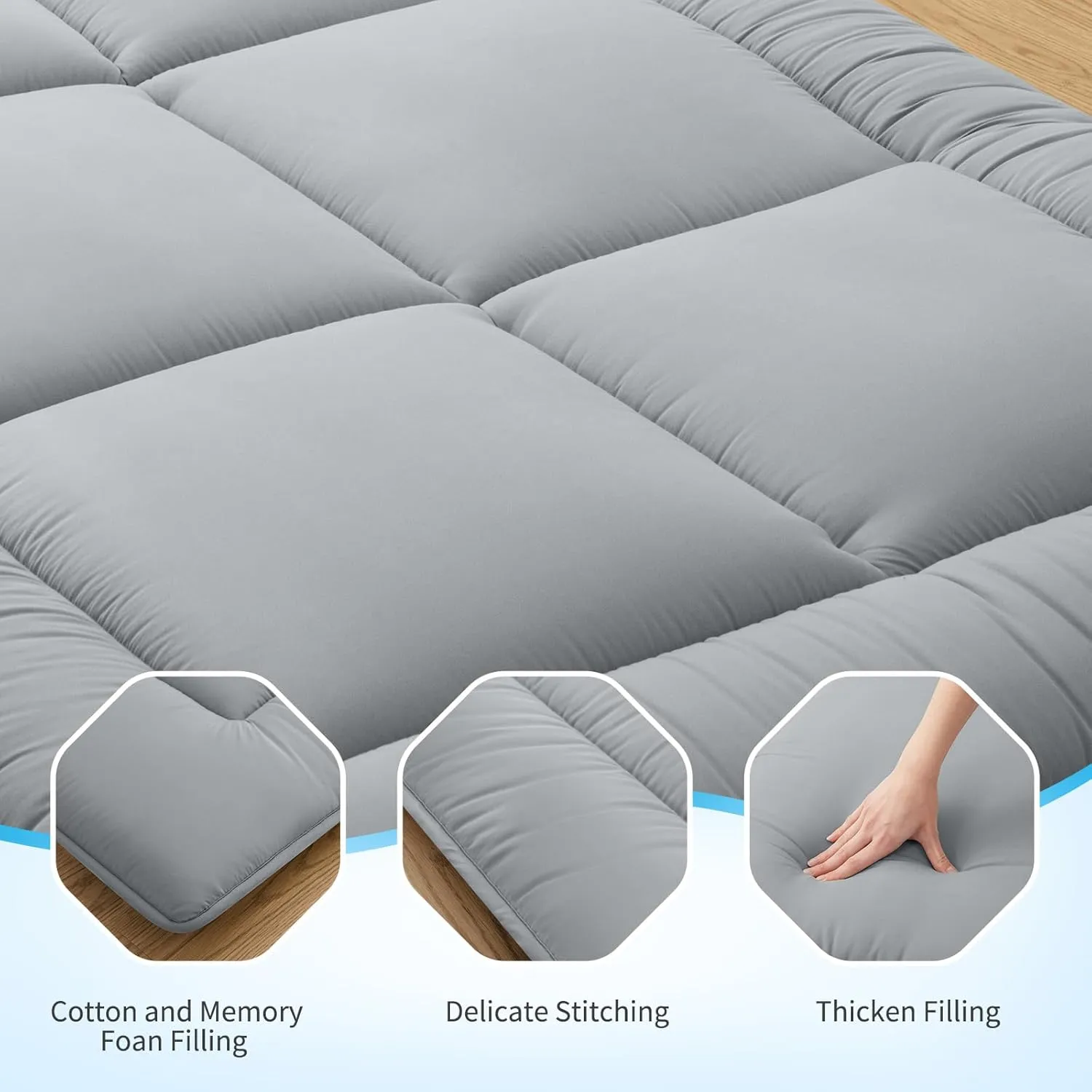 MASVIS Japanese Futon Mattress,Floor Mattress Thicken Sleeping Mattress Foldable & Portable Roll up Camping Mattress,Grey,Queen
