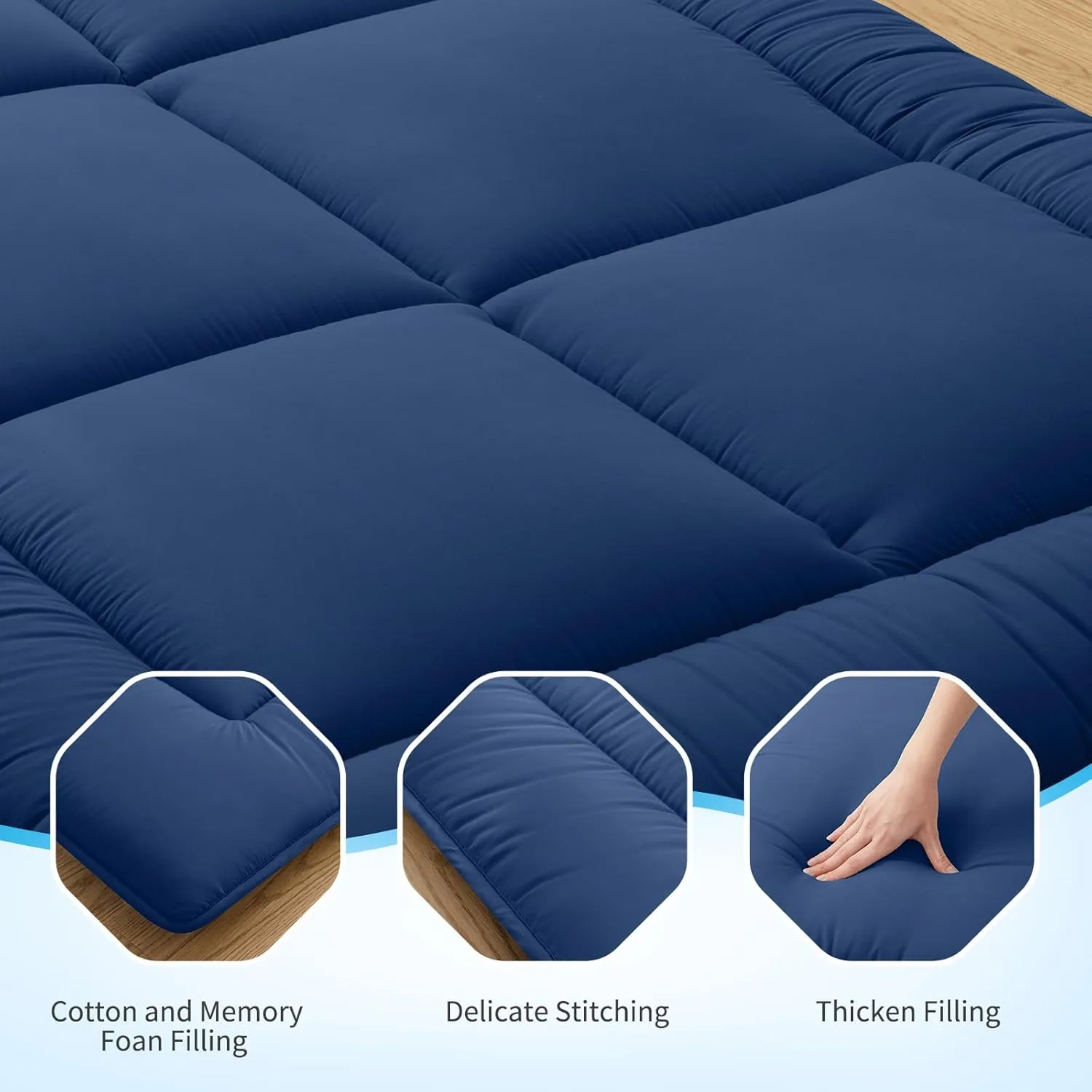 MASVIS Japanese Futon Mattress,Floor Mattress Thicken Sleeping Mattress Foldable & Portable Roll up Camping Mattress,Navy,Queen
