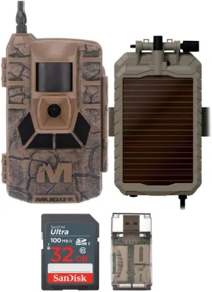 Matrix 36MP Imaging Cellular Trail Camera with On Demand Photo (Mud) Bundle with Solar Power Panel, 32GB UHS-I Memory Card, and USB 2.0 Card Reader (4 Items)