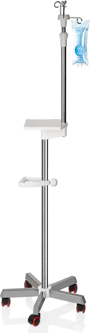Medical IV Pole with Wheels - Stainless Steel Adjustable 57" to 79" Height IV Stand with Tray and 4 Hooks for Hospital, Home Infusion Practice and Therapy (White)