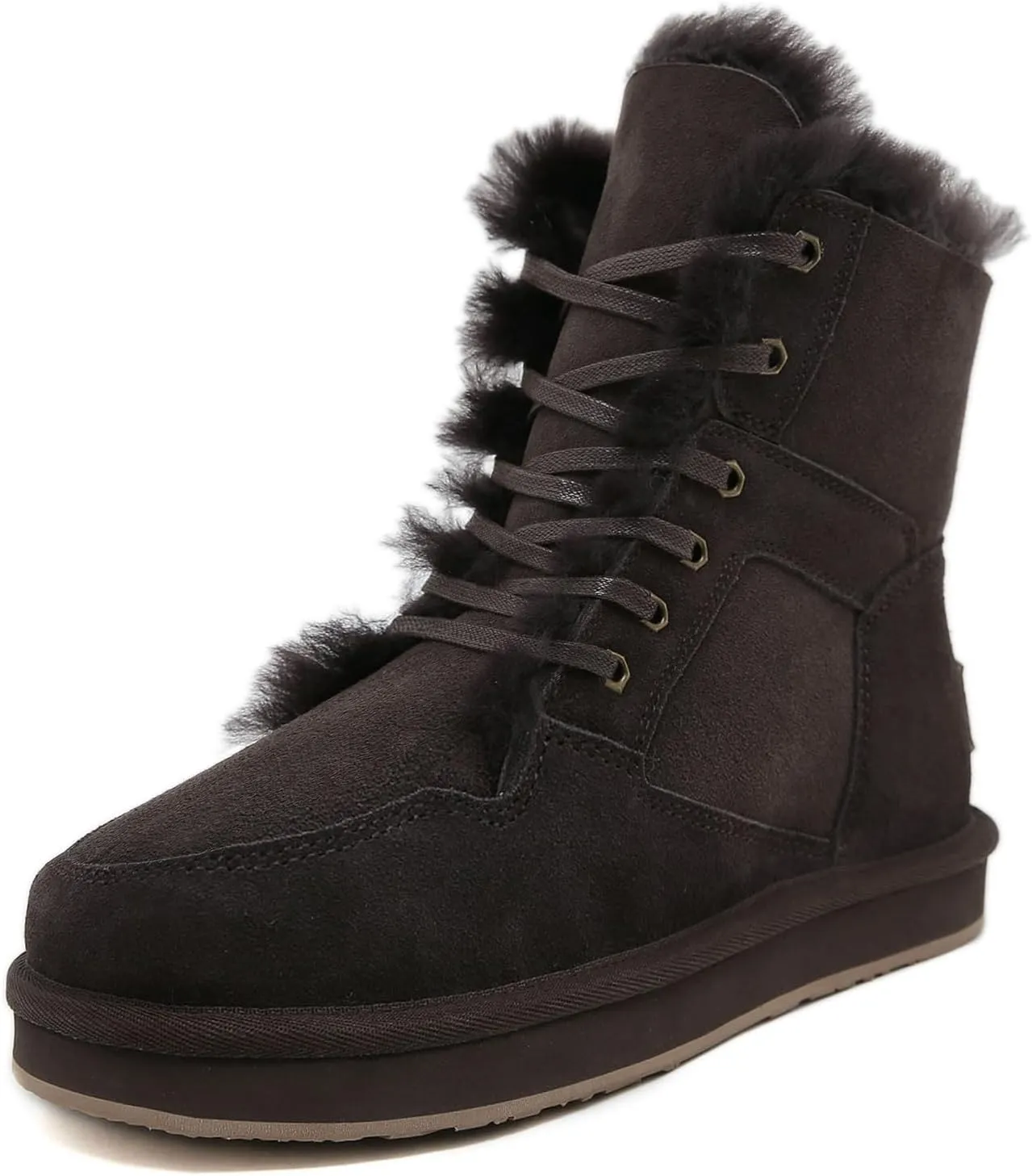 Mel&Syd Sheepskin Snow Boots for Womens Mens Mid Calf Flat Slip On Combat Boots Genuine Shearling Leather Classic Lace up/Hook Adjustable Buckle Fur Winter Shoes Booties