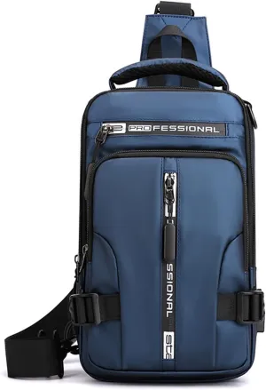 Men Sling Crossbody Backpack Crossbody bag for Men One Strap Motorcycle Chest Bag Cover Pack for Hiking Cycling Travel Outdoor Sport Small Backpack with USB Charger Port Nylon Dark Blue