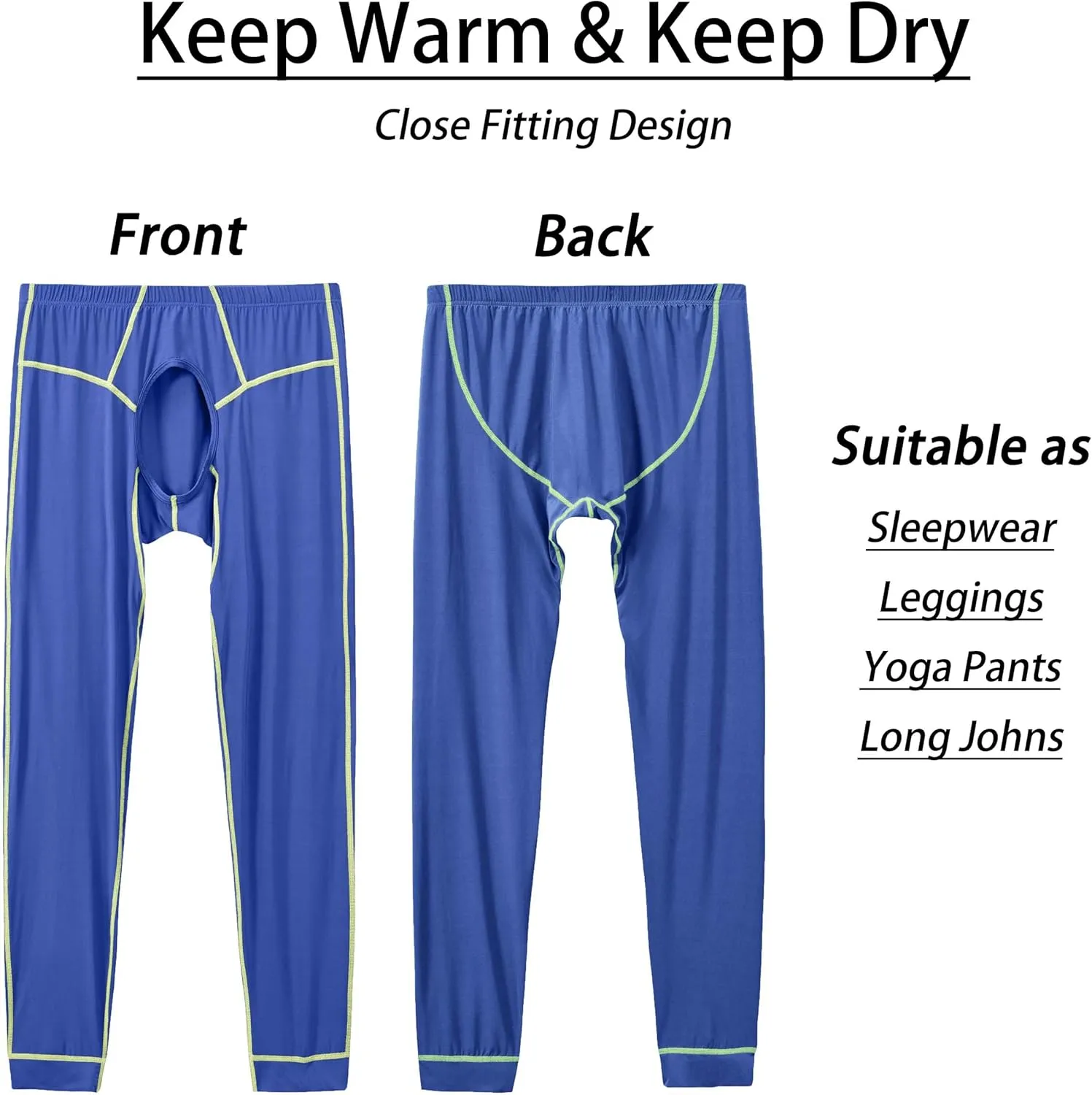 Men Thermal Underwear Open Front Long Johns Without Velvet Autumn and Winter Mens Base Layer Bottoms Leggings