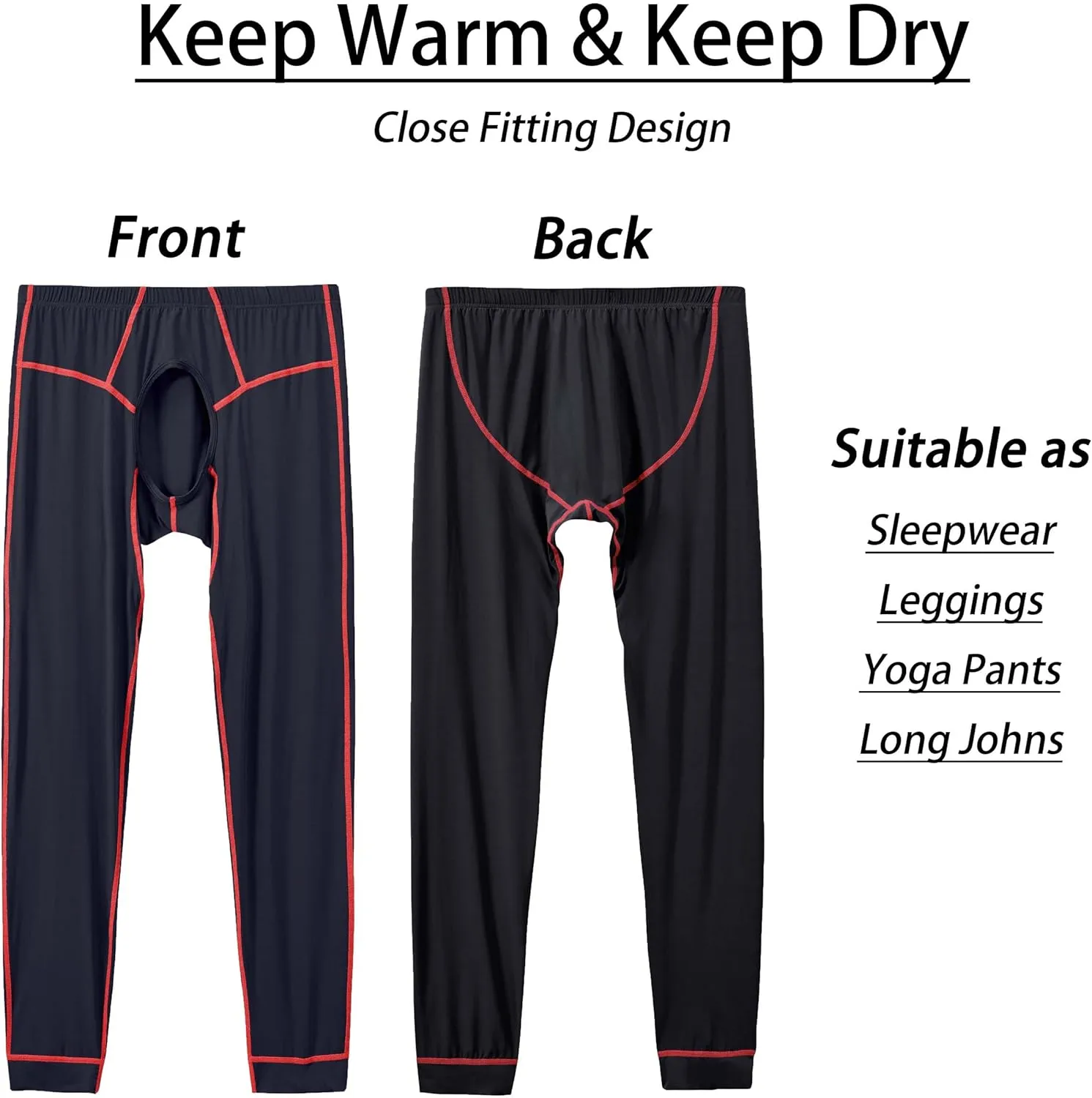 Men Thermal Underwear Open Front Long Johns Without Velvet Autumn and Winter Mens Base Layer Bottoms Leggings