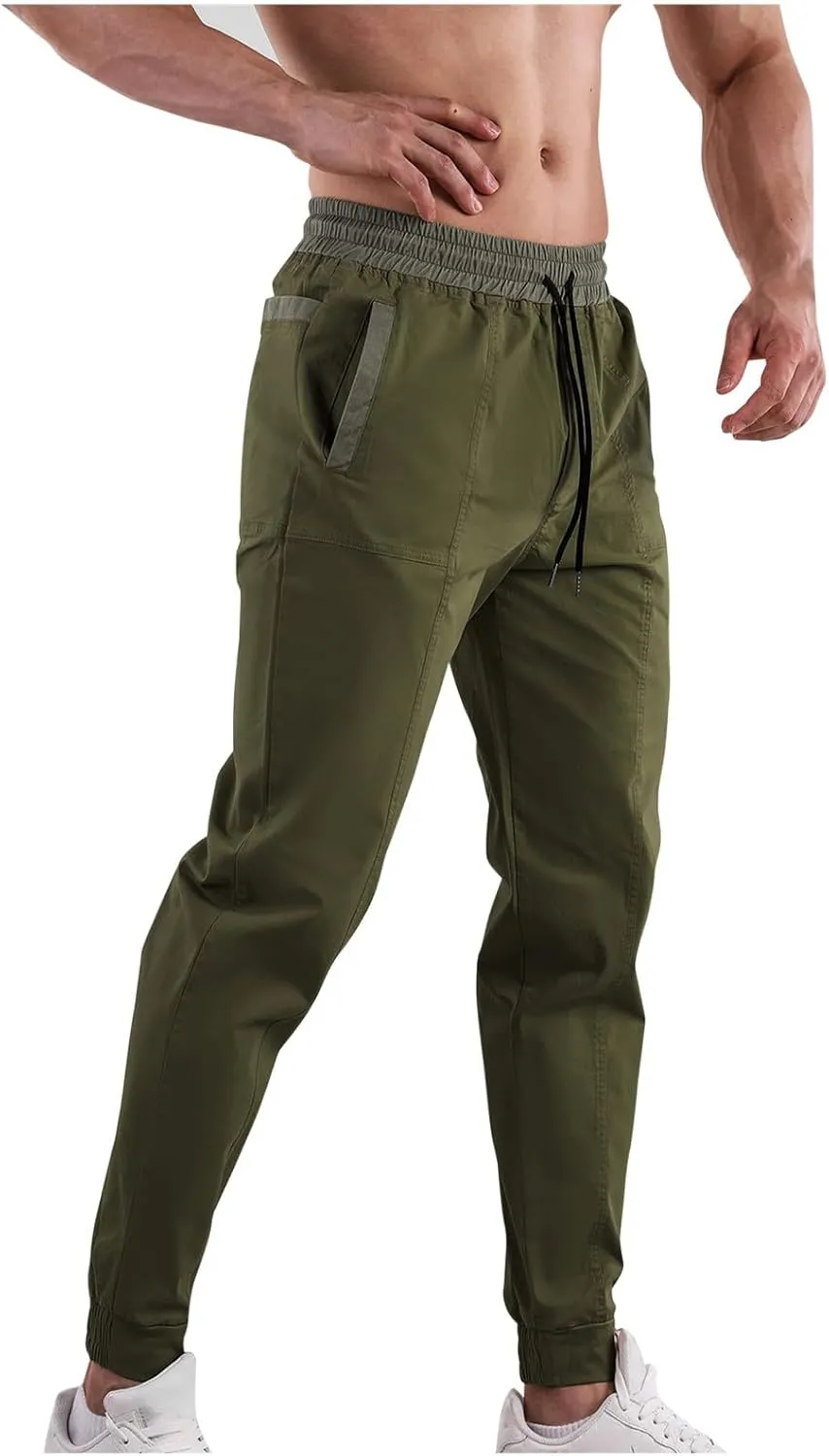 Mens Cargo Pants Drawstring Regular Fit Casual Athletic Pants for Men Training Running Sports Joggers with Pocket