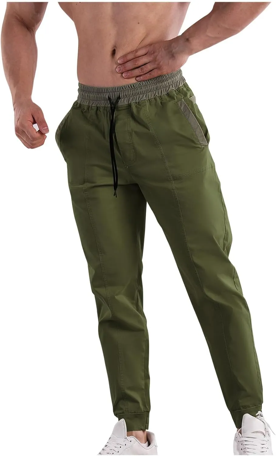 Mens Cargo Pants Drawstring Regular Fit Casual Athletic Pants for Men Training Running Sports Joggers with Pocket