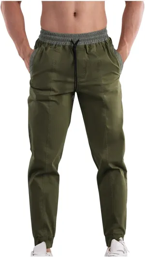 Mens Cargo Pants Drawstring Regular Fit Casual Athletic Pants for Men Training Running Sports Joggers with Pocket