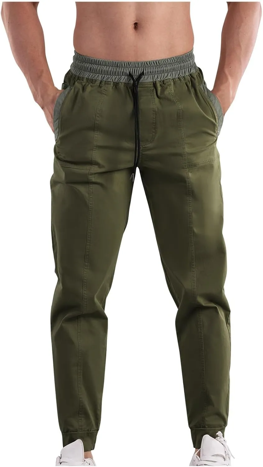Mens Cargo Pants Drawstring Regular Fit Casual Athletic Pants for Men Training Running Sports Joggers with Pocket