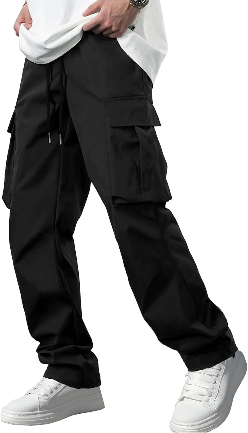 Men's Casual Cargo Sweatpants Waist Drawstring Joggers Tactical Loose Fit Pants for Men with Multi Pockets