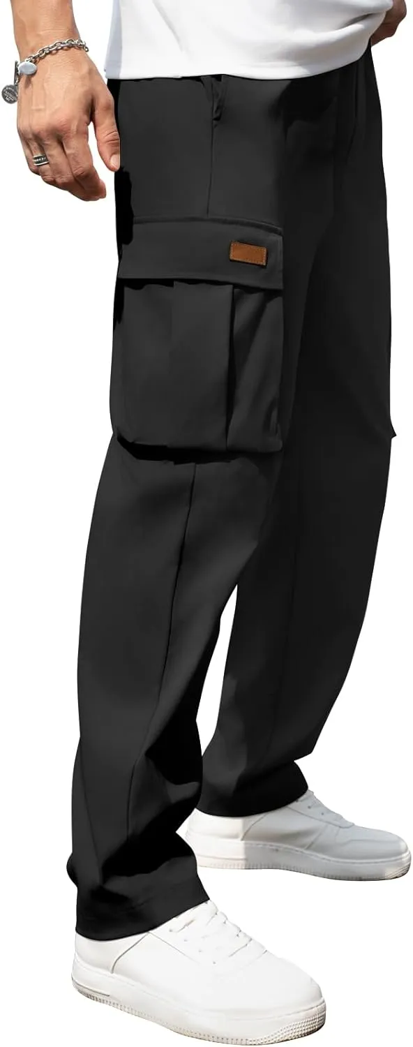 Men's Casual Cargo Sweatpants Waist Drawstring Joggers Tactical Loose Fit Pants for Men with Multi Pockets
