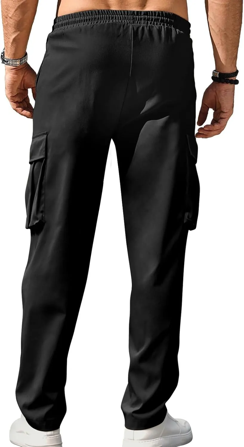Men's Casual Cargo Sweatpants Waist Drawstring Joggers Tactical Loose Fit Pants for Men with Multi Pockets