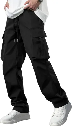 Men's Casual Cargo Sweatpants Waist Drawstring Joggers Tactical Loose Fit Pants for Men with Multi Pockets
