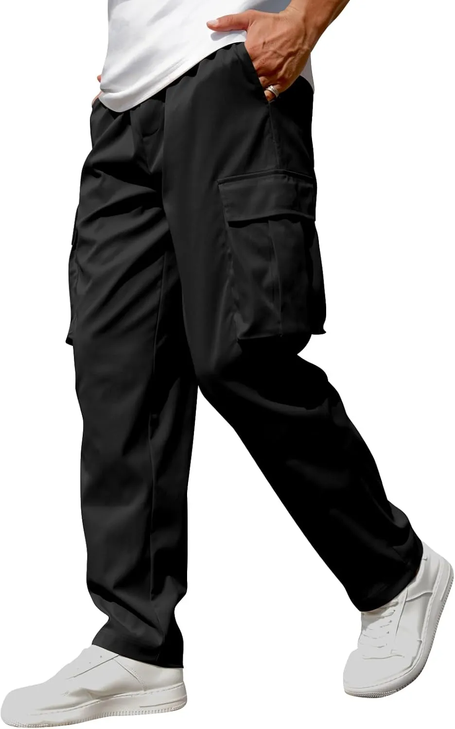 Men's Casual Cargo Sweatpants Waist Drawstring Joggers Tactical Loose Fit Pants for Men with Multi Pockets