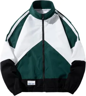 Men's Fashion Jacket Color Block Zip Up Lightweight Windbreaker Jacket Campus Style Oversized Sport Clothing Jacket
