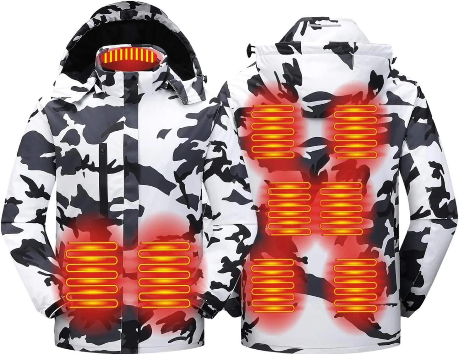 Mens Heated Jackets Detachable Hood, Washable Lightweight Zip Winter Jackets Coat, 3 Heating Levels & 9 Heating Zones