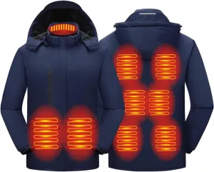 Mens Heated Jackets Detachable Hood, Washable Lightweight Zip Winter Jackets Coat, 3 Heating Levels & 9 Heating Zones