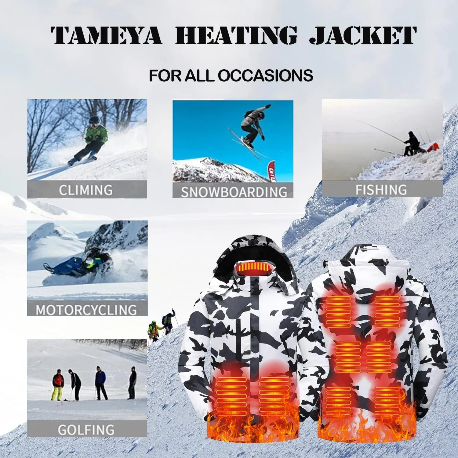Mens Heated Jackets Detachable Hood, Washable Lightweight Zip Winter Jackets Coat, 3 Heating Levels & 9 Heating Zones