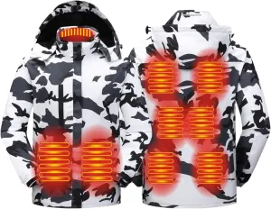 Mens Heated Jackets Detachable Hood, Washable Lightweight Zip Winter Jackets Coat, 3 Heating Levels & 9 Heating Zones