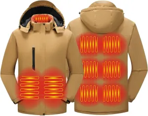 Mens Heated Jackets Detachable Hood, Washable Lightweight Zip Winter Jackets Coat, 3 Heating Levels & 9 Heating Zones